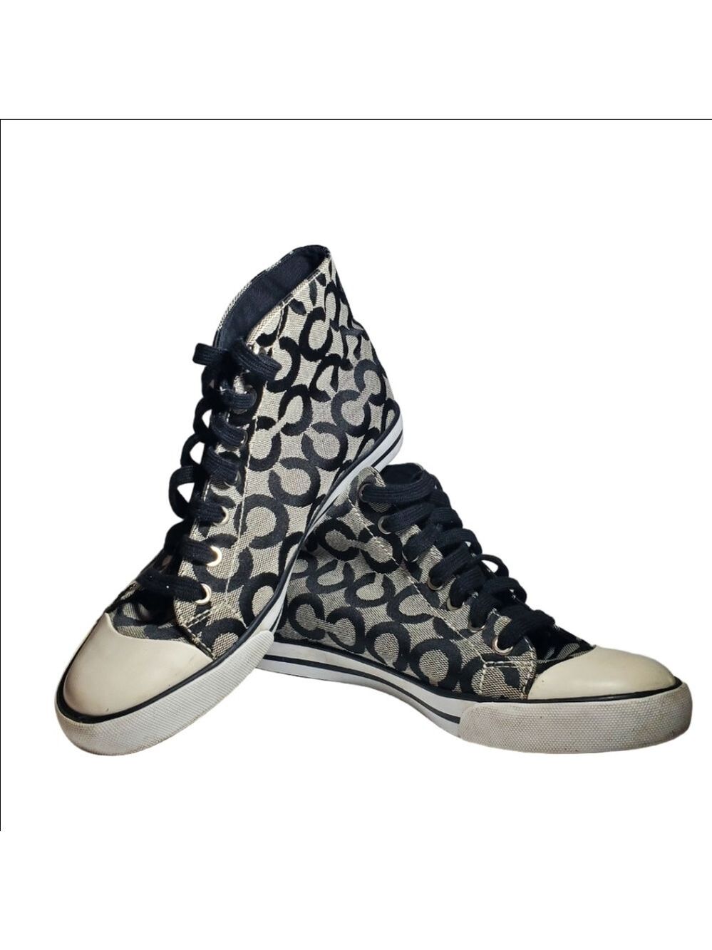 COACH Luxury Cardinal High Tops Lace Up Sneakers Black & Grey Women's Size 8.5